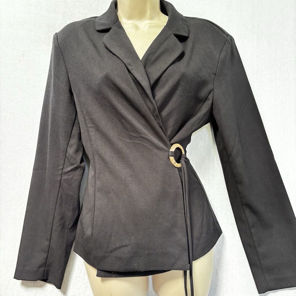 Courtenay Black Tie Front Wrapped Blazer Jacket Womens Padded Shoulder Size 14